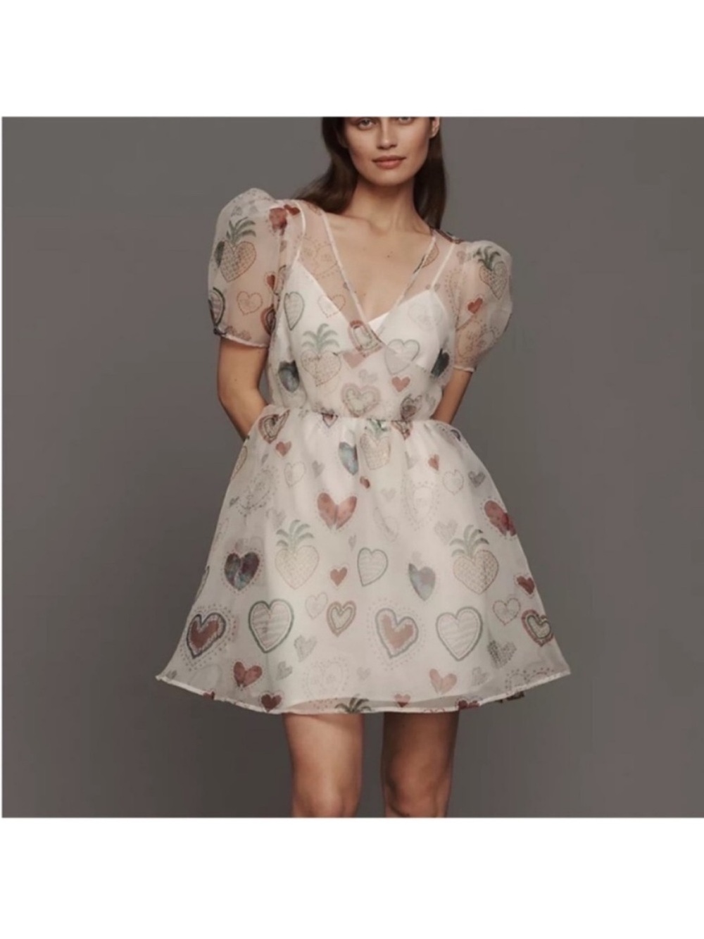 Farm Rio Sheer Mini Dress Puff Sleeve